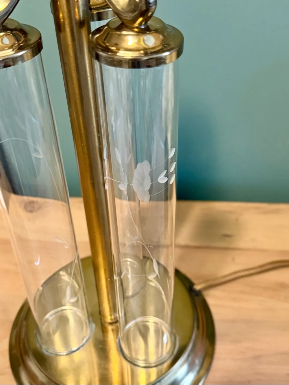 Princess House Heritage Empress Triple Column Brass Glass Lamp Base | Model 046